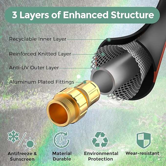 Giraffe Hybrid Garden Hose 5/8" x 50ft, Custom Length, NO Kink, Flexible, Leakproof Hose with Male to Female Fittings, 600 Burst PSI