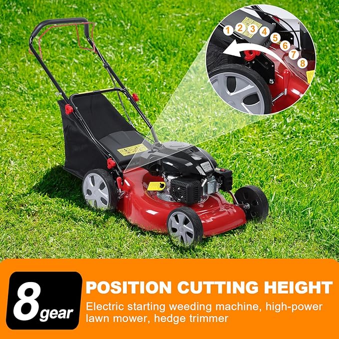 Self Propelled Gas Lawn Mower,141cc OHV Engine with Air Cooling, 20" Steel Deck, 3-in-1 Cutting System, 8-Level Height Adjustment, 20L Grass Catcher, Foldable Design Red (US Fast Arrival)