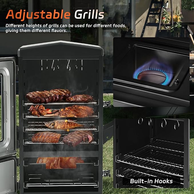 Large Vertical Propane Smoker Grill – 4-Rack Outdoor Gas BBQ Smoker with Temperature Control, Heavy Duty Design & Weather-Resistant Cover for Meat, Fish, Ribs
