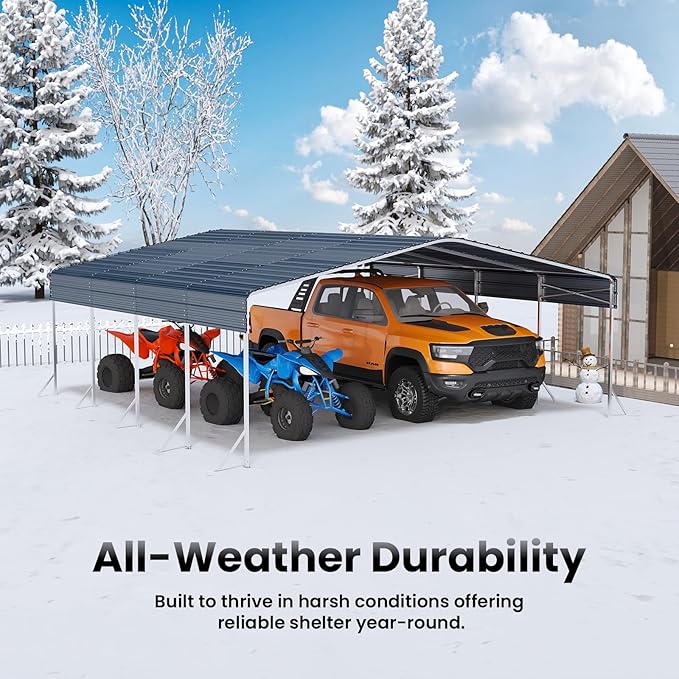 Heavy Duty Metal Carport – Sturdy Structure, All-Weather Protection, Easy Assembly for Cars, Trucks, Boats, Tractors, and Outdoor Storage (Gray, 20X20 FT)