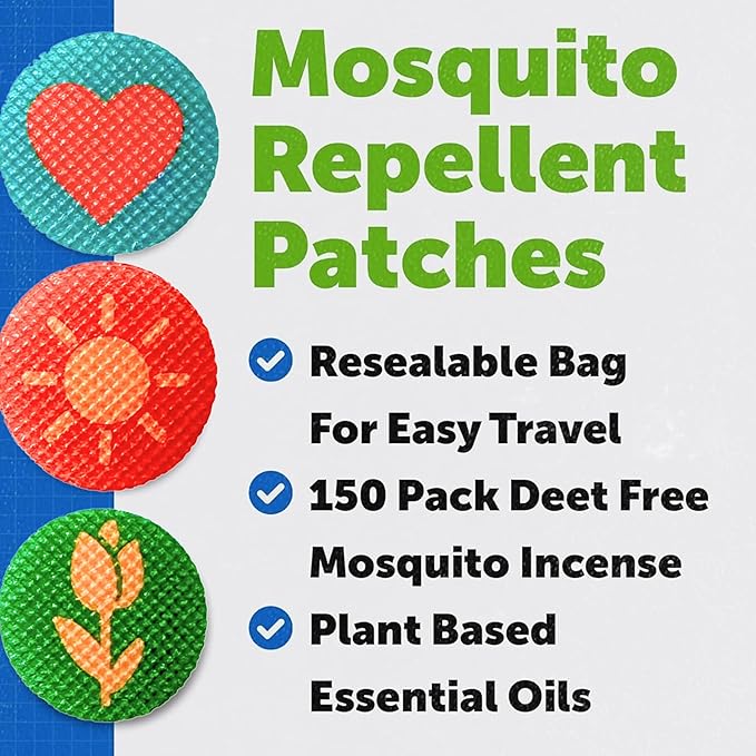 RiptGear Mosquito Patches - 150 Pack of Mosquito Stickers for Kids and Adults, Natural Mosquito Sticker, Citronella Patch Sticks to Any Surface - DEET Free
