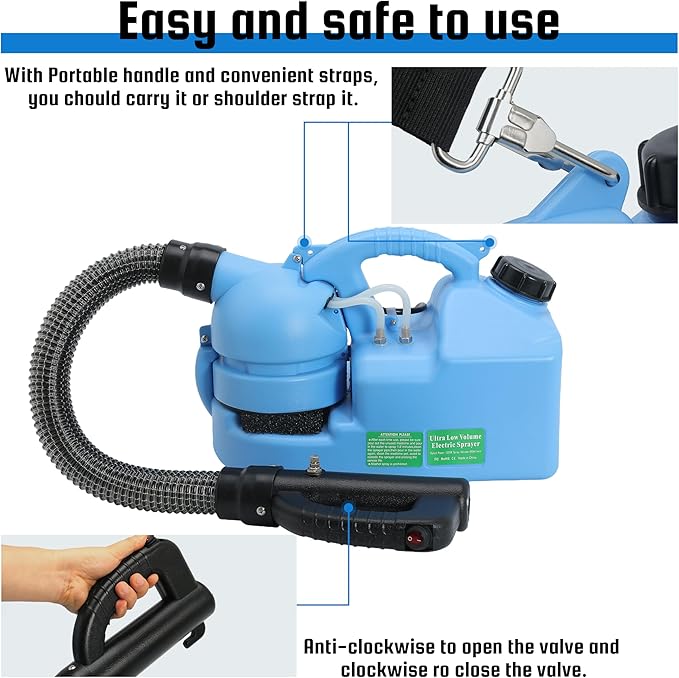 7L (1.85 Gallon) Electric ULV Fogger Machine, Portable Fogger Sprayer Machine Electric Atomizer Ultra Low Volume Sprayer for Home Indoor and Outdoor Cleaning Spraying Use, 1 Pack