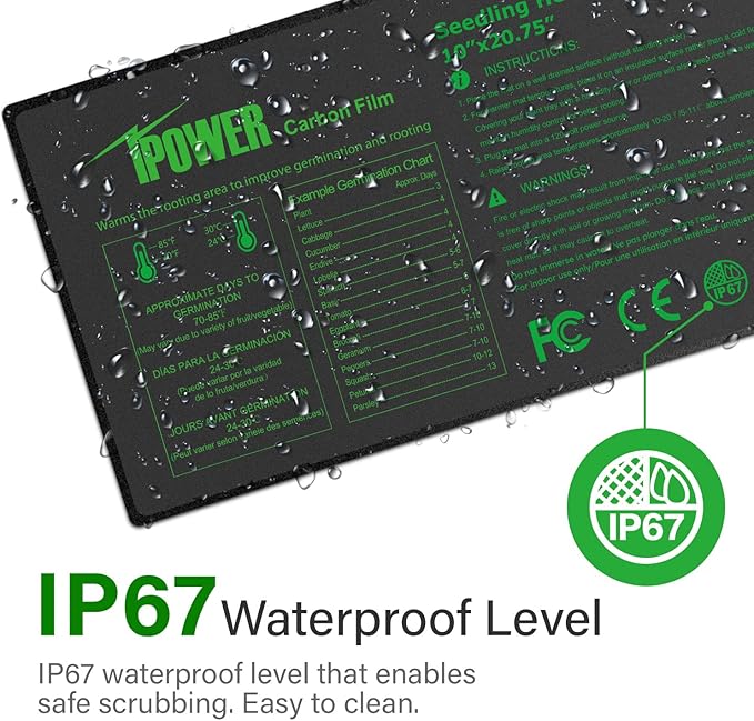 iPower GLHTMTPROSX2 10" x 20.75" Seedling Heat Mat 2-Pack Upgraded Carbon Film Durable Waterproof Indoor Warm Hydroponic Plant Germination Starting Pad, Black