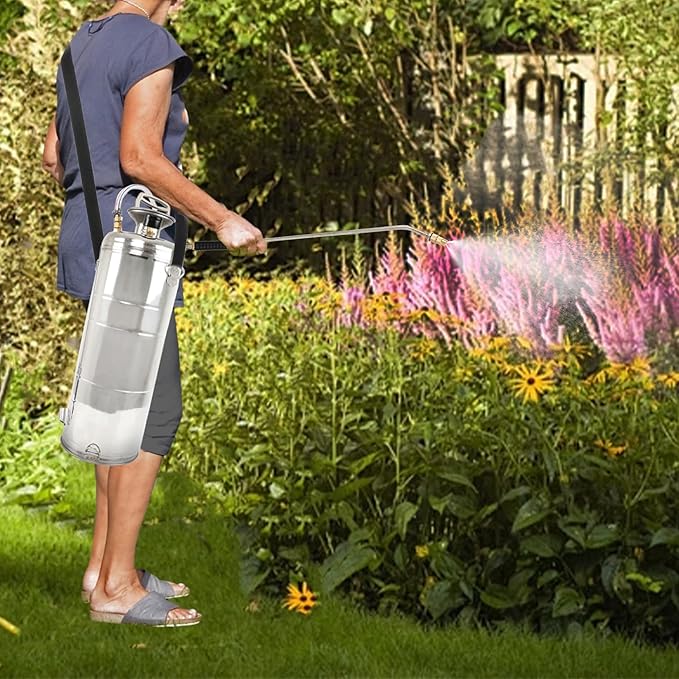 Hand Pump Sprayer Stainless Steel Sprayer for Indoor and Outdoor 1.5 Gallon Sprayer 16 in Wand 3.3 FT Hose
