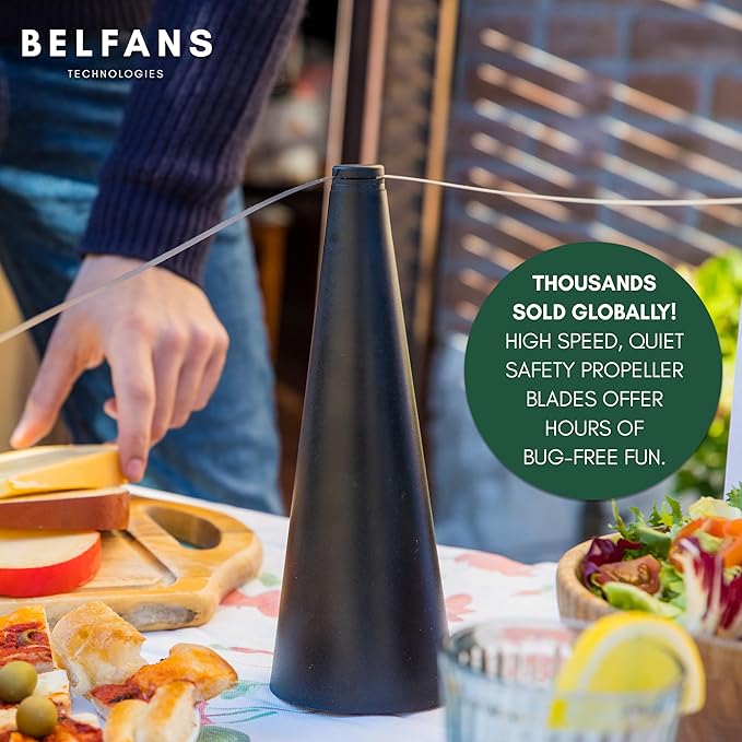 FlyRepellent Fan for Tables – USB Powered/Rechargable, Soundless Fly Swatter with Holographic Blades and Portable Fly Fan for Bees, Wasps & Outdoor Use (1, Black Rechargeable)