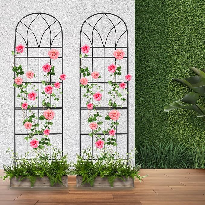 Garden Trellis for Climbing Plants Outdoor, 62"X15" Metal Garden Trellises, Decorative Garden Fencing Flower Trellis with Durable Powder Coating for Vines, Vegetable Support, Black (4, Pattern-B)
