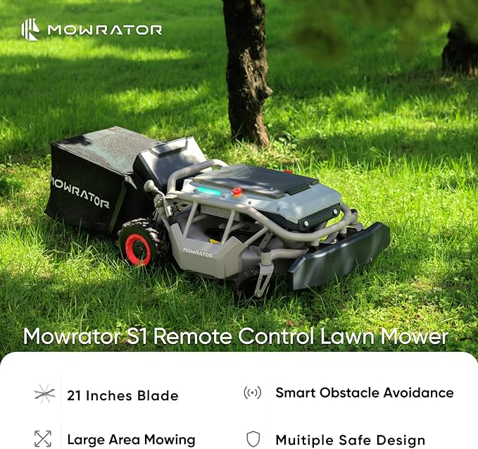 Remote Control Lawn Mower S1 2WD 56V12Ah, Multi-Functions RC Lawn Mower with 1.8-4.6 Inch Cutting Height 21 Inch Real Blade for Mowing 0.75 Acres