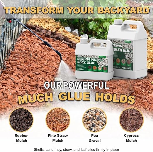 Concentrate Rock Glue, Makes 44oz Mulch Glue for Landscaping, Pea Gravel Binder Spray for Outdoor, Garden, Yard, Pet-Friendly Mulch Anchor Easily Holds Rubber, Stone, Pebble, Gravel, Wood, Bark
