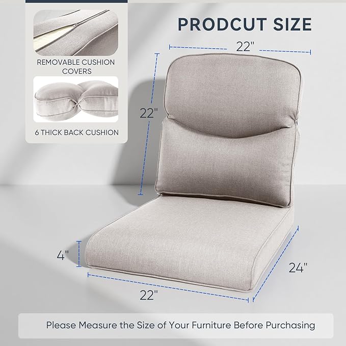 8-Piece Outdoor Patio Cushion Set - Fade & Water Resistant with Removable Olefin Cover, 22x24x4 Inch Memory Foam Cushions for Wicker Sectional Sofa – Beige/Crescent