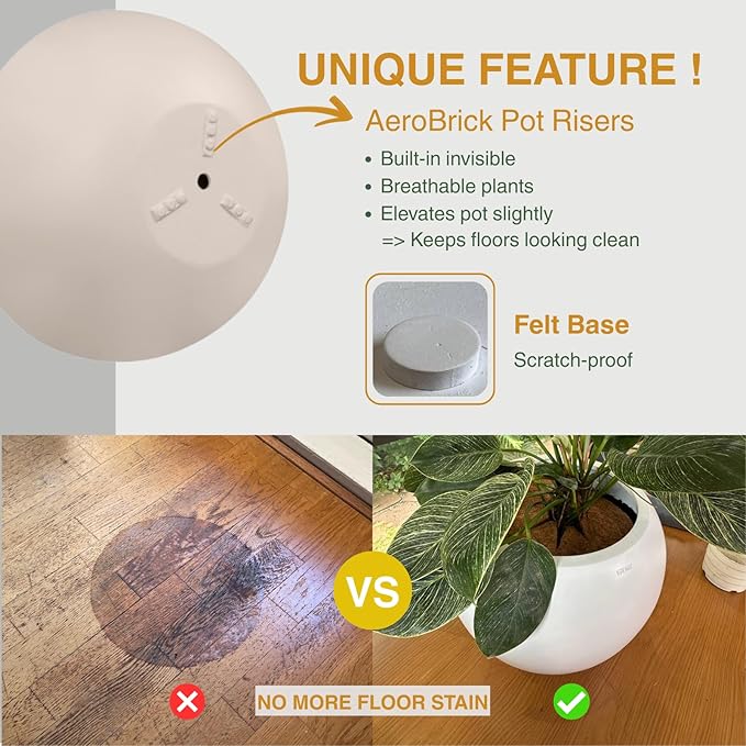 6.9"H x 19.7"D Round Bowl Fiberstone Planter for Succulent and Lotus, Drainage Hole, Weather Resistant for Indoor and Outdoor Use, Included 2 Extra Coco Mats (Kilim Beige, 17.9" Pot Opening)