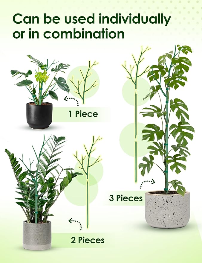 NiHome Comprehensive Plant Support Stake Set of 8 - Durable, UV Resistant 39.5" Stakes with Extension Poles, Orchid Clips & Plant Ties for Climbing Indoor & Outdoor Plants, Monstera, Pothos & More
