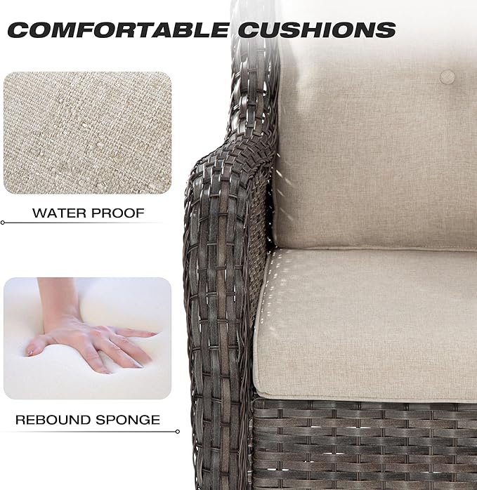 Joyside 4 Pieces Outdoor Patio Furniture Set Wicker Conversation Bistro Set 2 PE Wicker Patio with 2pcs Ottomans for Backyard, Porch, Balcony(Mixed Grey/Beige)