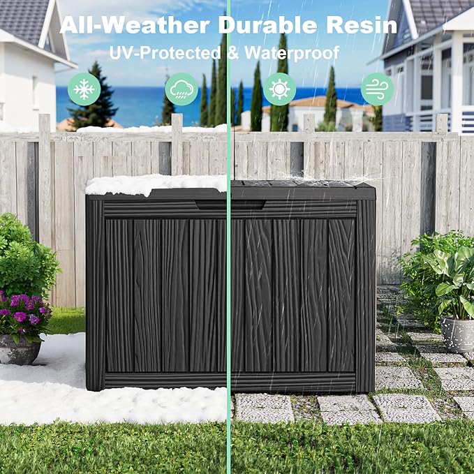 45 Gallon Outdoor Storage Box – Resin Deck Box with Lockable Lid, Waterproof Patio Furniture Storage for Tools, Garden & Yard Organization