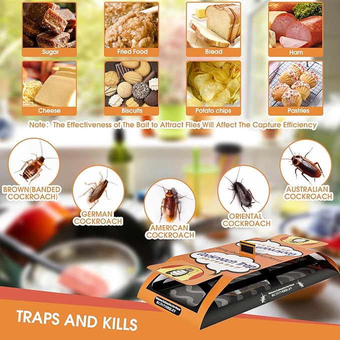 Stingmon Upgrade 18 Pack Roach Traps Indoor, Sticky Traps for Cockroaches Indoor Home, Sticky Glue Roach Traps, Roach Bait Cockroach Trap for Roach Ants Spiders, Orange