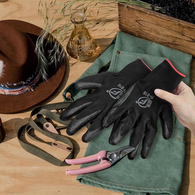 120 Pairs Gardening Work Gloves Bulk for Men Women, Breathable Nitrile Rubber Coated Garden Gloves Dipped Gripping Working Gloves for Construction, Gardening, 9.1 Inch