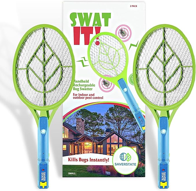 SWAT IT! Handheld Bug Zapper Racket, Rechargeable Electronic Fly Swatter Zapper, 4000 Volt, USB Charging Cable, 2 Pack (Mini)