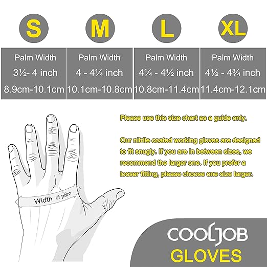COOLJOB 10 Pairs Nitrile Dipped Safety Work Gloves with Grip, Non-slip Rubber Coated Bulk Garden Gloves for Men, Heavy-duty Oil Resistant for Truck Driver, Warehouse Box Handler, Small, Red Blue