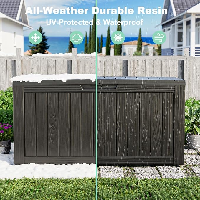 80 Gallon Waterproof Outdoor Storage Box,Resin Deck Box,Lockable Outside Storage Box Container for Patio Furniure,Garden,Tools (80 Gallon,Black)
