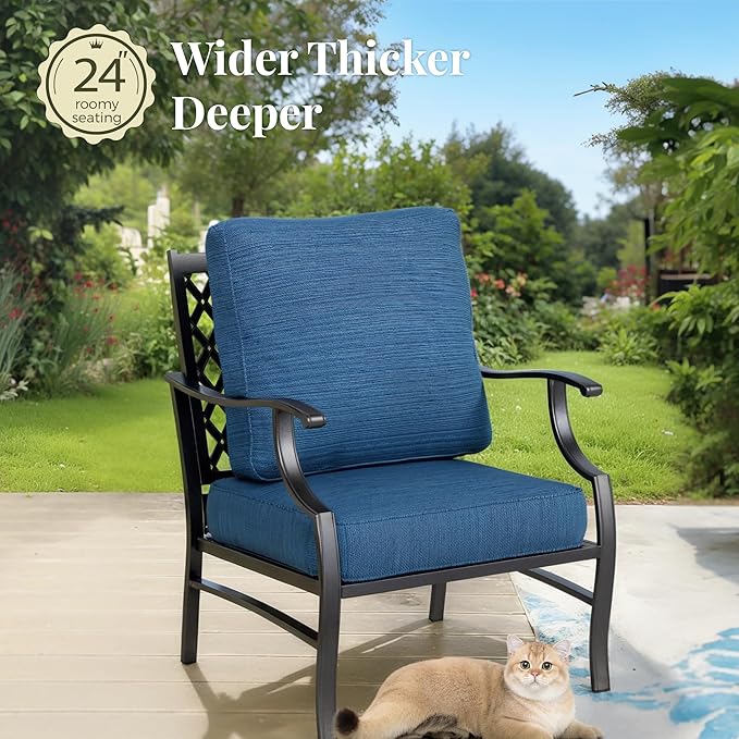 Patio Furniture Set 7 pcs, Outdoor Patio Furniture, 3-Seat Sofa, 4 Single Chairs, 2 Ottomans and 5.75" Extra Thick Cushion, Conversation Set for Backyard Deck,Gemstone Blue