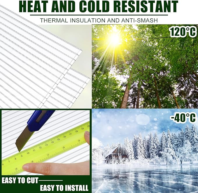 Tatuo 6 Pack 6' X 2' X 0.24'' Polycarbonate Greenhouse Panels Polycarbonate Sheets Twin-Wall Roof Panels Waterproof UV Protected Clear Corrugated Plastic Roofing for Greenhouse Replacement