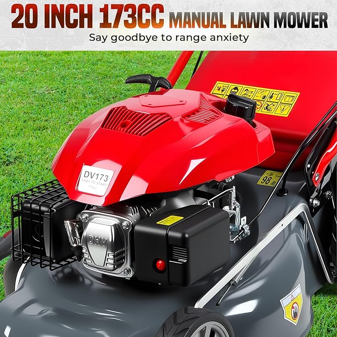 Self Propelled Lawn Mower 20-Inch with 60L Grass Bag - 173cc Engine Gas Push Lawn Mower for Hills 3-in-1 Mulch Bag Side-Discharge Rear Wheel Drive for Uneven Yards Lawn Care (173CC)