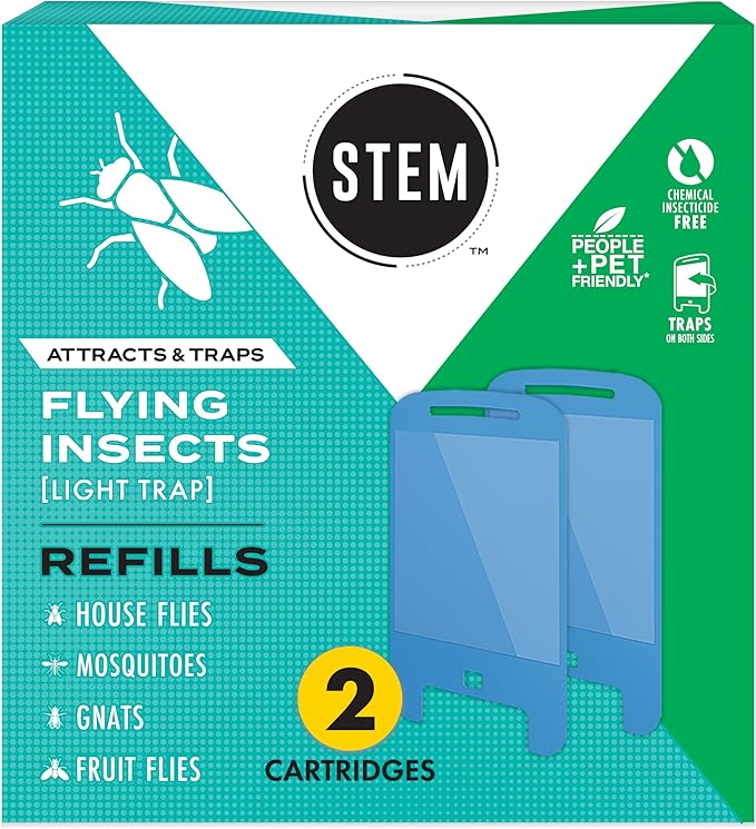 STEM Light Trap Refill Cartridges, Indoor Fruit Fly Trap, Effective Insect Control for Home, Attracts and Traps Flying Insects, Compatible with STEM Light Trap, 2 Count (Pack of 8)