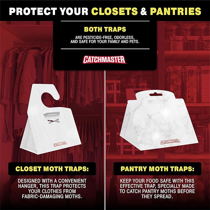 Catchmaster Premium Pantry Moth Traps, Marble Patterned Odorless Sticky Glue Traps 6PK, Pheromone Attractant for House, Kitchen Storage & Kitchen Pantry Cabinet, PheroGuard Technology, Trap Moths