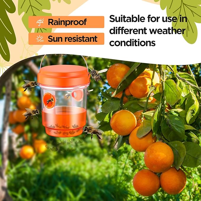 Qualirey 2 Pcs Wasp Traps for Outdoors Wasp Killer Hanging Bee Traps Reusable Fly Bee Killer for Indoor Outdoor Patio Garden Home (Orange)