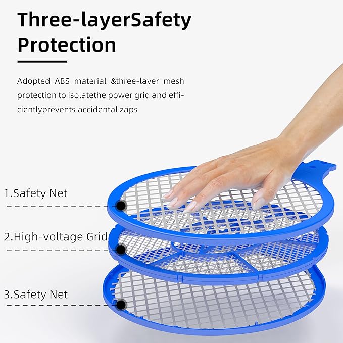 ZhouHe Pack of 2 Electric Fly Swatter Bug Zapper Battery Operated Flies Killer Indoor & Outdoor Pest Control Mosquito Zapper and Insect Catcher Racket(red&Blue)