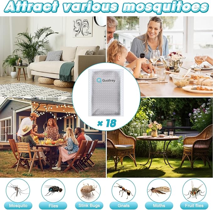 18 Pack Mosquito Attractant in Bulk, Lure for Bug Zapper Bait Refill Compatible with All Mosquito Trap Enhances Catch Rates for Indoor Outdoor Traps, Safe and Long Lasting