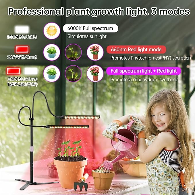 Super-Energy Tabletop LED Grow Lights 9.8"-32"Height Adjustable for Indoor Small/Medium Plants 6000K Full Spectrum with 3 Dimmable Model, Auto On Off Timing 3 9 12Hrs,5 Brightness(Strip Black)