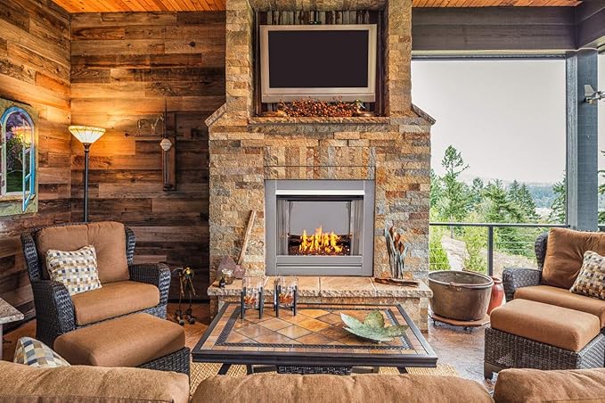 Duluth Forge Ventless Stainless Outdoor Gas Fireplace Insert with Reflective Copper Glass Media - 24,000 BTU, Manual Control - Model# DF450SS-G-RCO