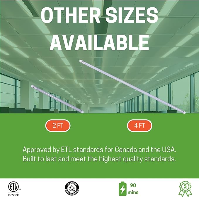 LED Emergency T8 Tube, 2FT-9W, with Integrated Battery Backup (4000K)