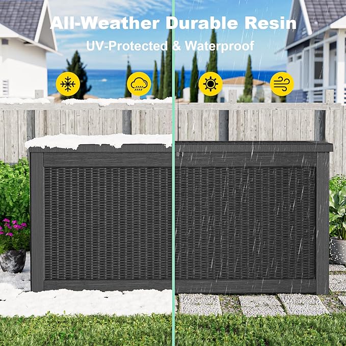 320 Gallon Outdoor Storage Box, Large Outdoor Deck Box,Waterproof & UV Resistant Resin Storage Box Lockable for Patio Cushions, Gardening Tools, Pool Accessories(Black)