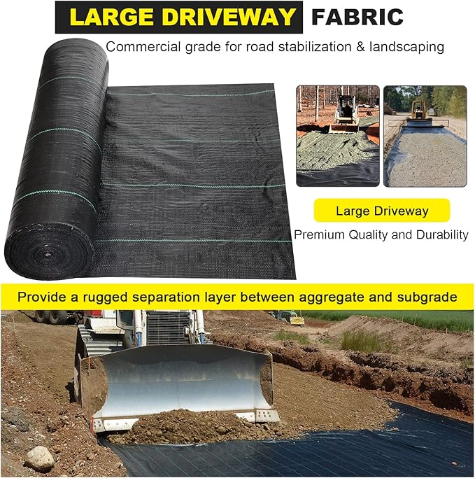 Driveway Fabric 2.5x500 ft - Commercial Weed Barrier, Heavy Duty 4OZ Landscape Fabric for Road, French Drain, Erosion Control, and Construction Projects