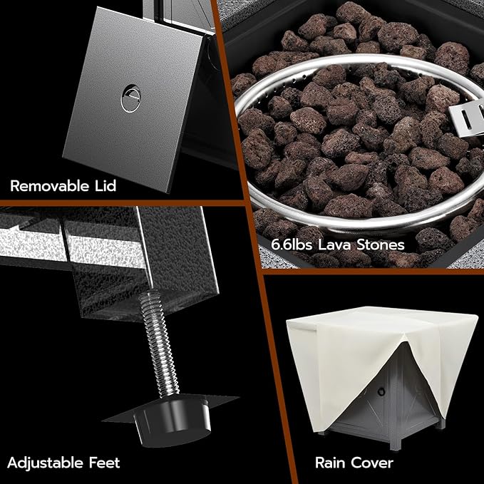 ZAFRO 28" Fire Pit Table, 40000 BTU Propane Fire Pit Table with Lid and Lava Rock, CSA Certified Fire Table with for Outdoor, Backyard, Patio, Garden, Black