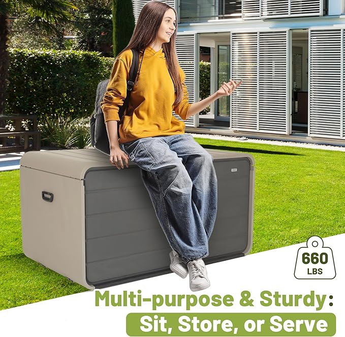 Resin Deck Box 200 Gallons, Extra Large Heavy-Duty Outdoor Storage Box, Lockable & Waterproof Patio Outside Storage Box for Patio Furniture, Tools, Pool Supplies