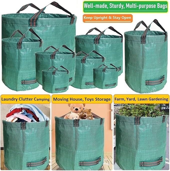 Professional 2-Pack 80 Gallon Large Yard Garden Bags (D26, H33 inch) W/Gardening Gloves for Yard Waste,Leaf Bags,Lawn Debris Bag,Garden Trash Container,Recycle Bin,Grass Clippings,Weeds Bag 4 Handles