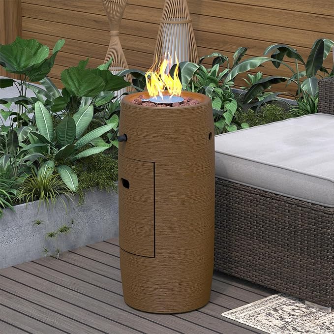 SUNBURY Outdoor Propane Fire Pit, 11" Propane Fire Column, Patio Gas Fire Pit 15,000 BTU Small Firepit Table for Outside w Lava Rocks, CSA Certified (Brown)