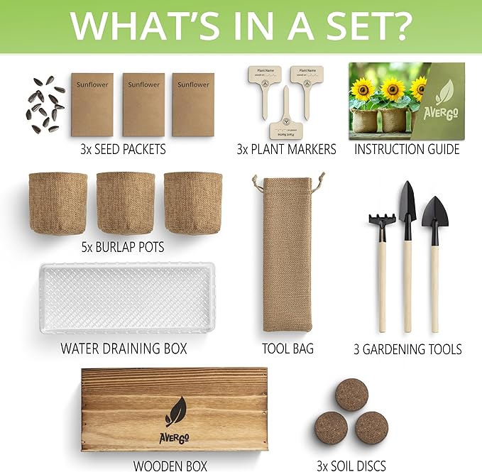 Sunflower Seeds Growing Kit – Complete Seed and Plant Indoor & Outdoor Kit with Sunflower Seeds for Planting, Planter, Soil, Tools, Instructions – Ideal for Planting Sun Flowers at Home