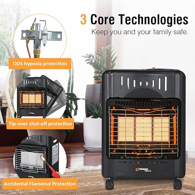 18,000 BTU Propane Heater for Garages, Construction sites and yards, Propane Cabinet Heater Quiet with Gas Regulator and Hose, Heating Area Up to 450 sq. Ft(Black)