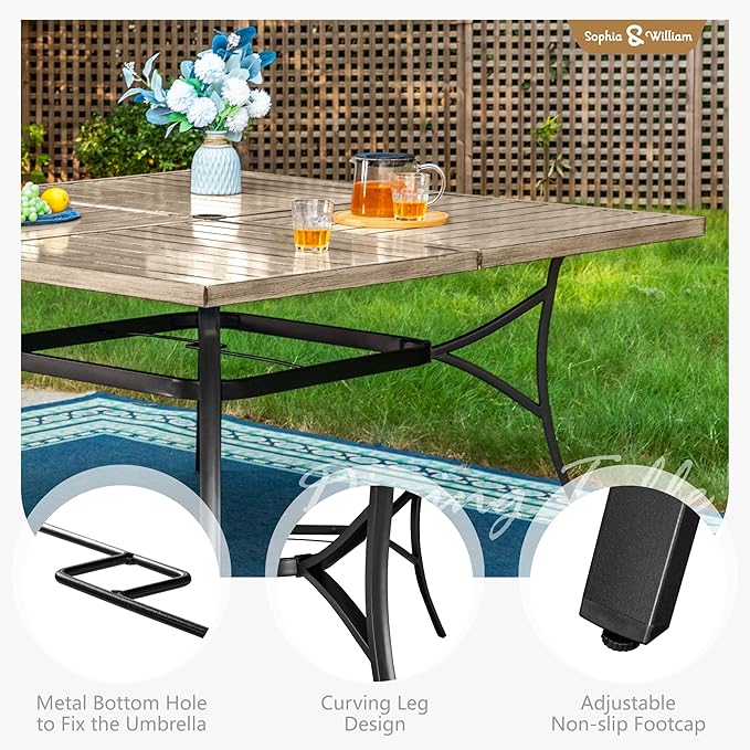 Sophia & William 9 Pieces Patio Dining Set for 8, 60" Large Square Patio Table and Rattan Chairs Set, All Weather Outdoor Dining Set, 8 People Metal Patio Table Set for Outside, Teak Color Tabletop