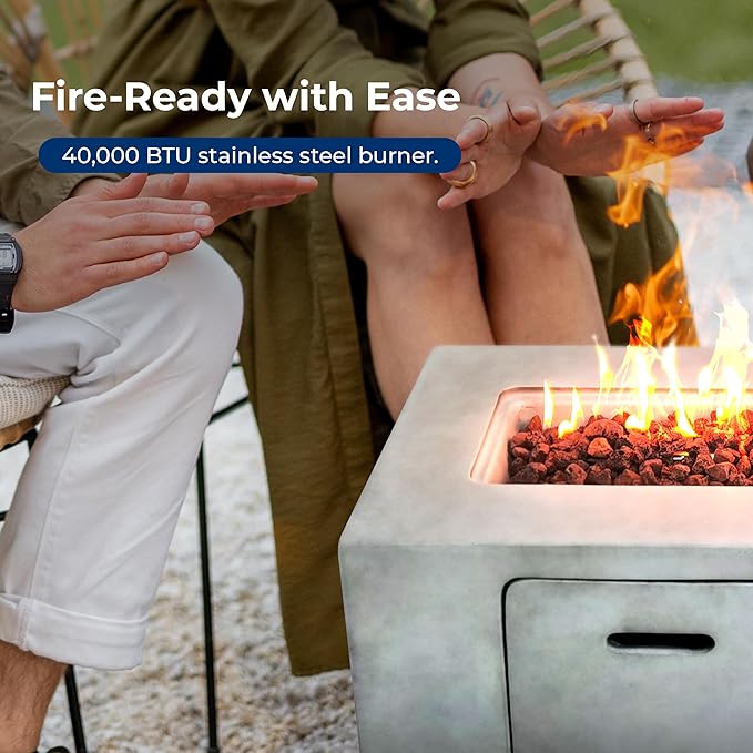 SereneLife Propane Gas Fire Pit Table 40000 BTU Square Outdoor Firepit with Protective Cover, Durable Metal Construction, and Stylish Design for Patio or Backyard