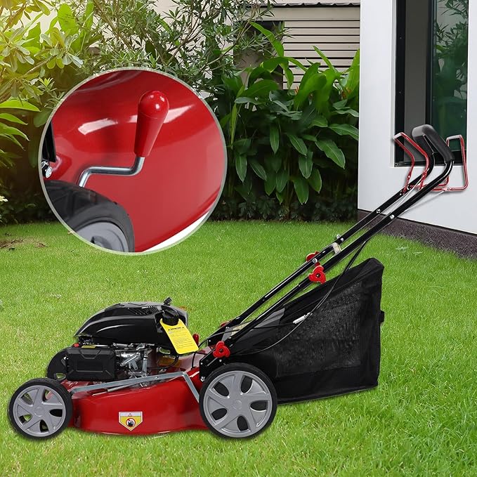 Self Propelled Gas Lawn Mower, 141CC 4-Stroke Push Mower, Strong Power Gas Mowers, 2850RPM Cordless String Trimmer with 20" Blade, Walk-Behind Lawn Mowers with 50L Grass Tank, Big Wheel