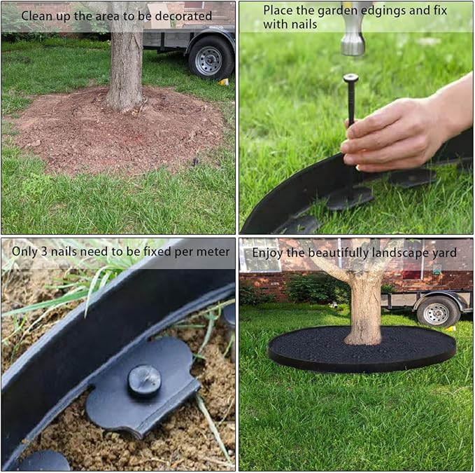 Landscape Edging Border 33FTx 4 Inch Tall, Plastic Garden Borders Edging with 30 Spikes,Flexible Lawn Edging Edge for Garden,Grass,Flower Beds, Yard, Paver,Pathway-Black