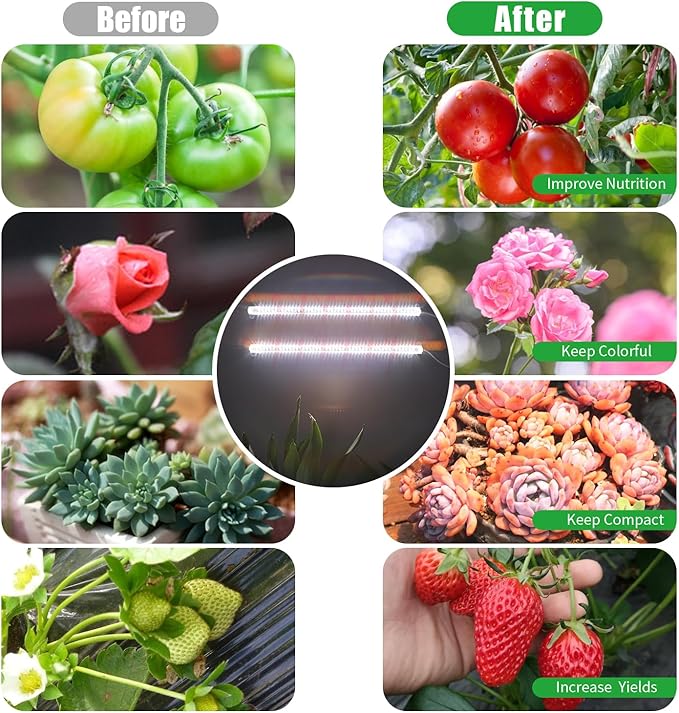 16‘’ LED Grow Light Strips for Indoor Plants,Full Spectrum 120 LEDs with 4 Install Methods, 6/12/16H Timer, 10 Dimmable Levels, 3 Switch Modes for Seedling Succulent Sunlike Strip (2 Head 1 Pack)