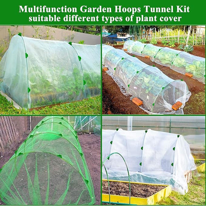 60Pcs Greenhouse Hoops Grow Tunnel Wide, 8FT Rust-Free Fiberglass Support Garden Hoops Kit for Raised Beds Plant Cloth Row Cover Netting-DIY Plant Support Garden Hoop for Netting-40Pcs Clips