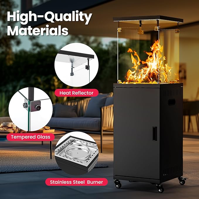 Pamapic Patio heater, 41,000 BTU Propane Outdoor Heater with Lockable Wheels, CSA Certificated Patio Heater with Cover for Patio, Backyard, Balcony (Ink)