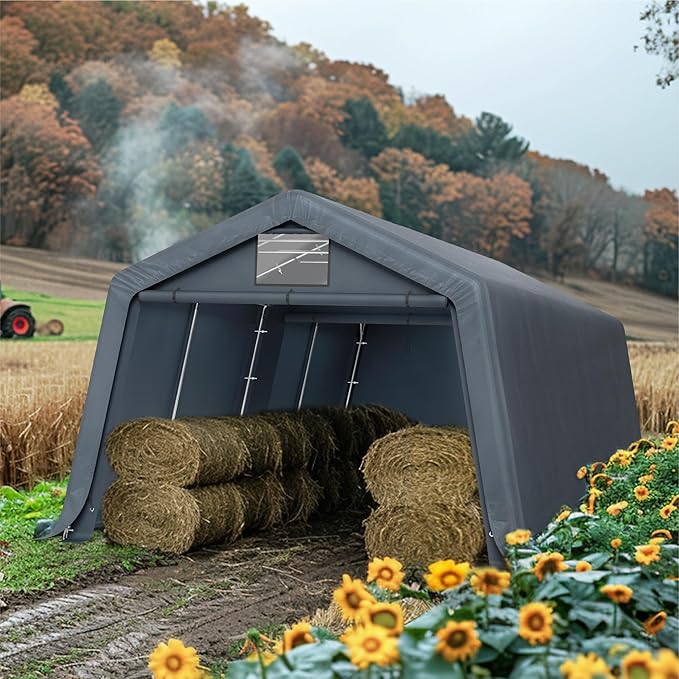 MFSTUDIO Outdoor Carport 13x22 ft, Portable Storage Sheds Shelter Garages Heavy Duty Canopy with Rolled up Zipper Doors, Outside Utility Shed Garage Tent for Boat,Patio Furniture and Tools