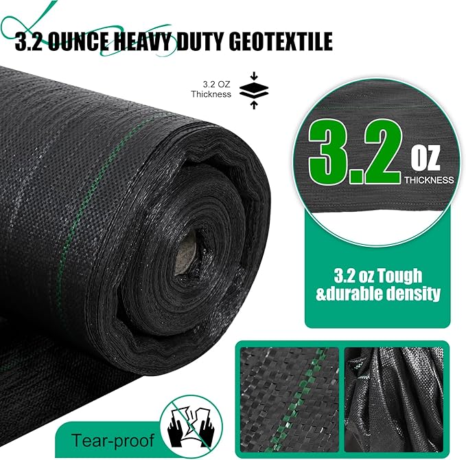 6ft x300ft Black Weed Barrier Landscape Fabric Heavy Duty 3.2OZ French Drain Fabric Ground Cover Weed Cloth for Erosion Control,Outdoor Gardening Weed Control Mat